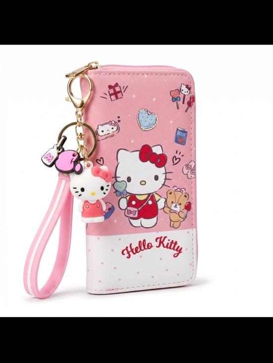 Hello Kitty Handbags - Hello Kitty Pink Zipper Wristlet Wallet with Hello Kitty Keychain- Vegan Leather
